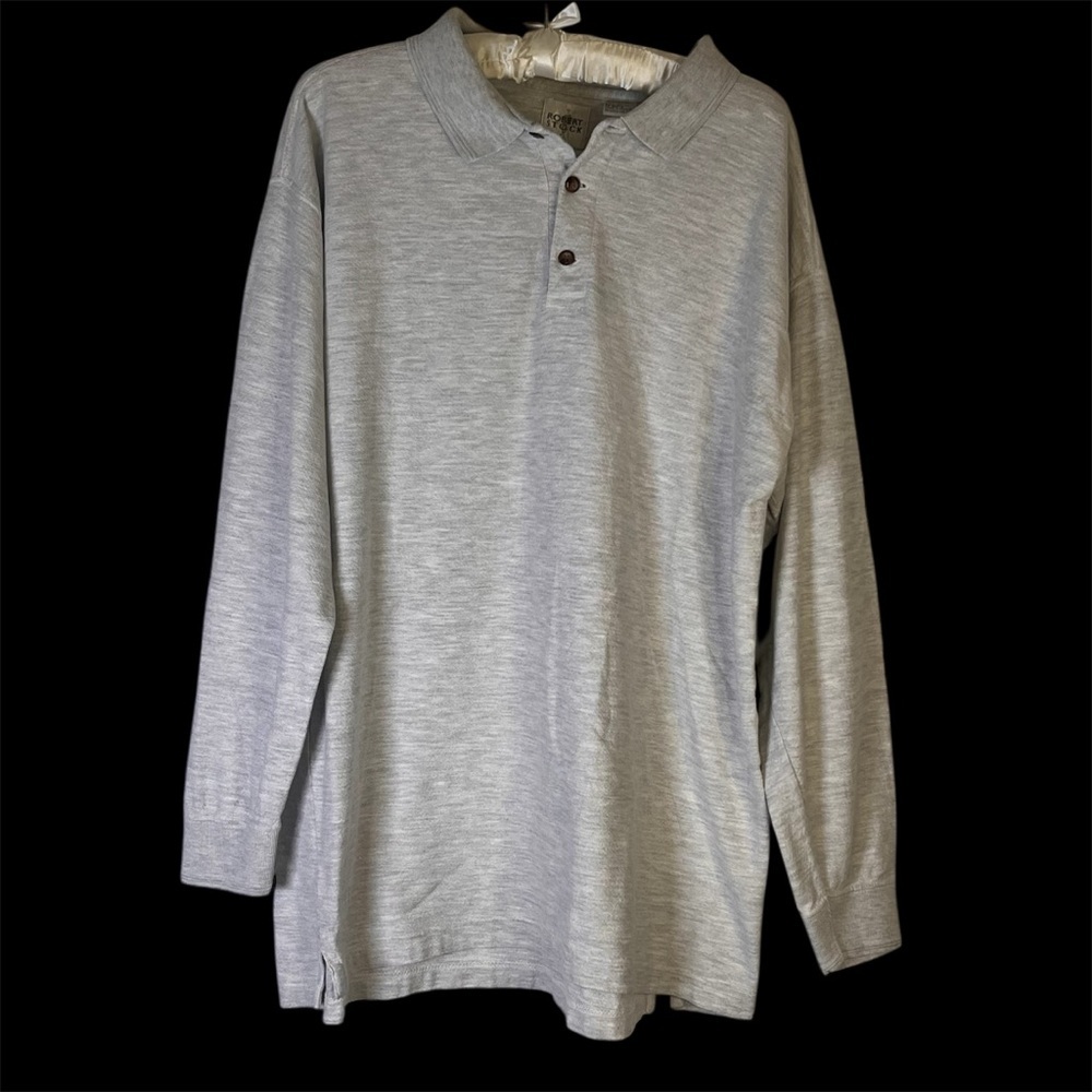 Robert Stock Shirt Mens L Gray Henley Long Sleeve 100% Cotton Golf Polo Casual